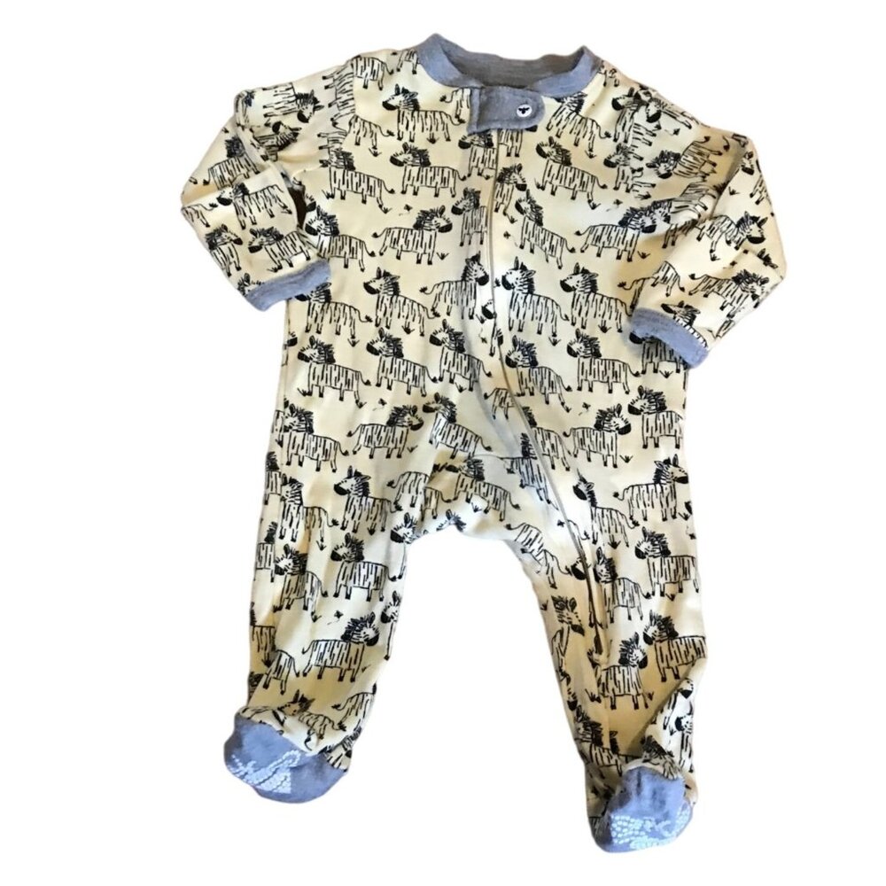 Burts Bees Baby Newborn Footed Sleeper Pajamas Yellow & Gray Zebra Print